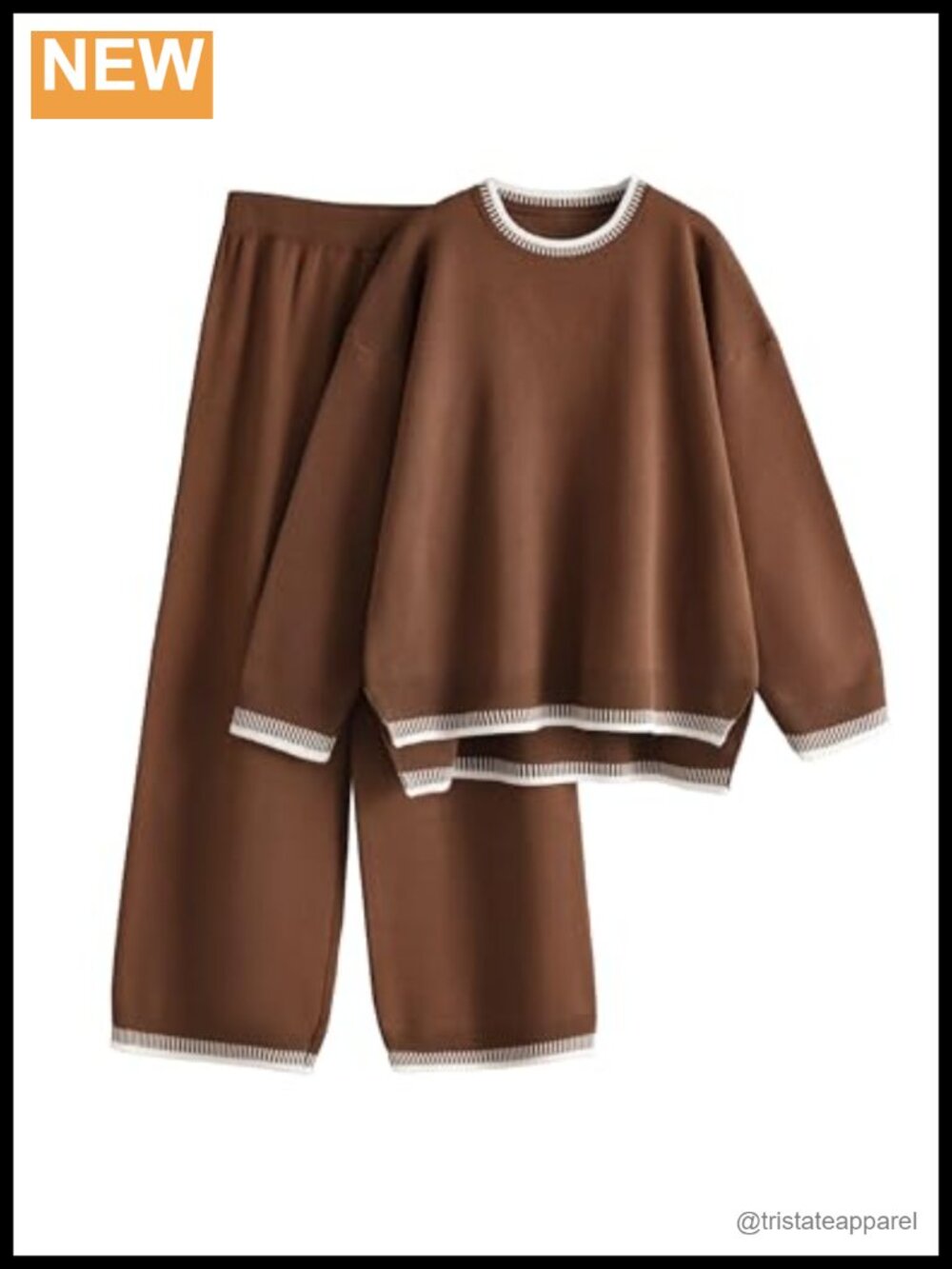 Women's 2 Piece Knit Sweater Lounge Set Long Sleeve Pullover & Wide Leg Pants
